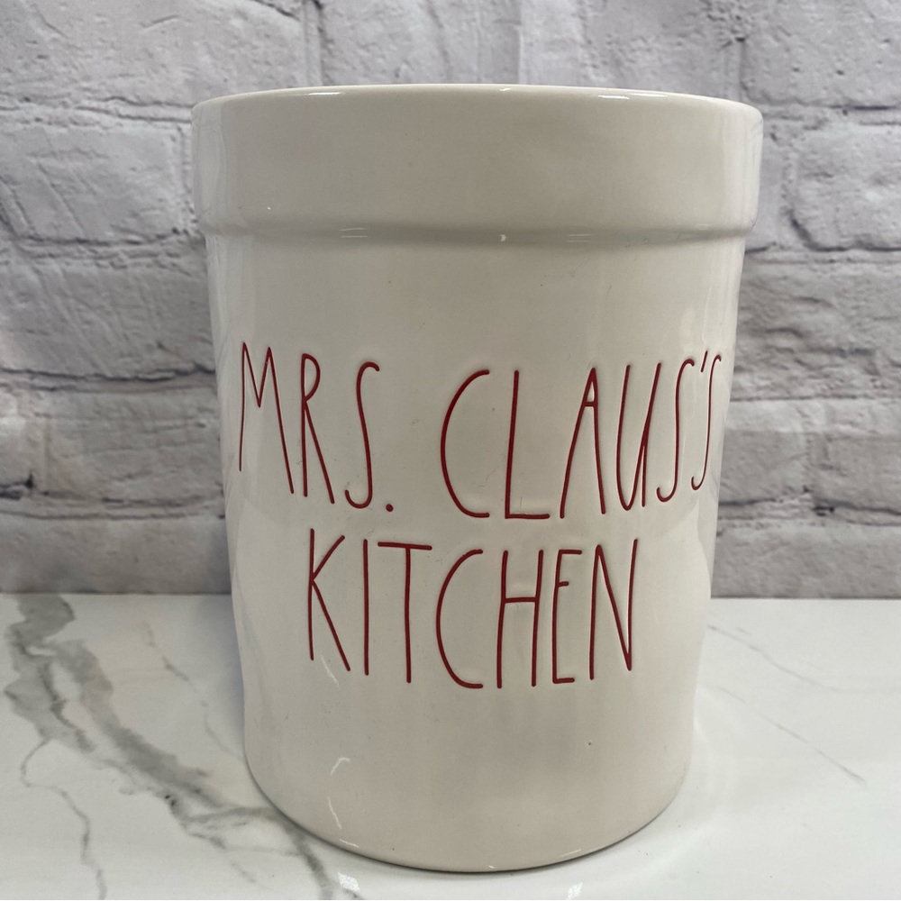 Rae Dunn Mrs. Claus’s Kitchen Utensil Holder Red Farmhouse Large Lettering
